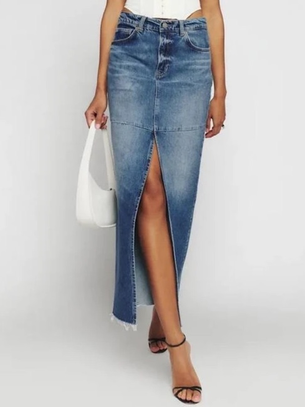 Reformation Tazz Maxi Denim Skirt Medium Wash size 24
